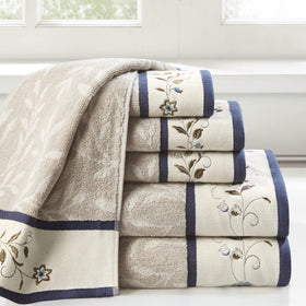 Madison Park Serene floral embroidered hem adds decorative detail to towels