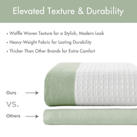 Durable stitching on Madison Park waffle curtain for daily use