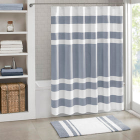Madison Park Spa Waffle Curtain Indigo blue close-up showing texture and color.