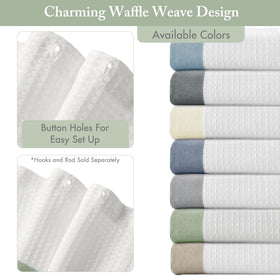 Sage green curtain hanging for privacy and style in a bright bathroom