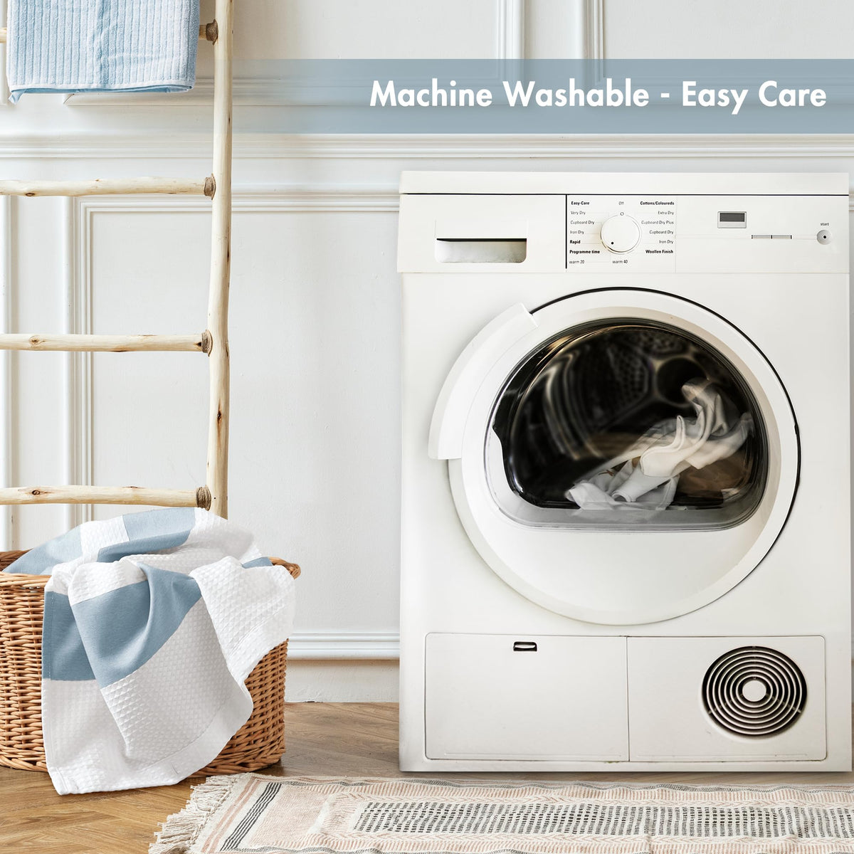 Madison Park waffle curtain ready for machine wash in home care routine