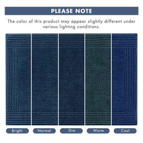 Madison Park Splendor navy rug enhances bathroom décor and style