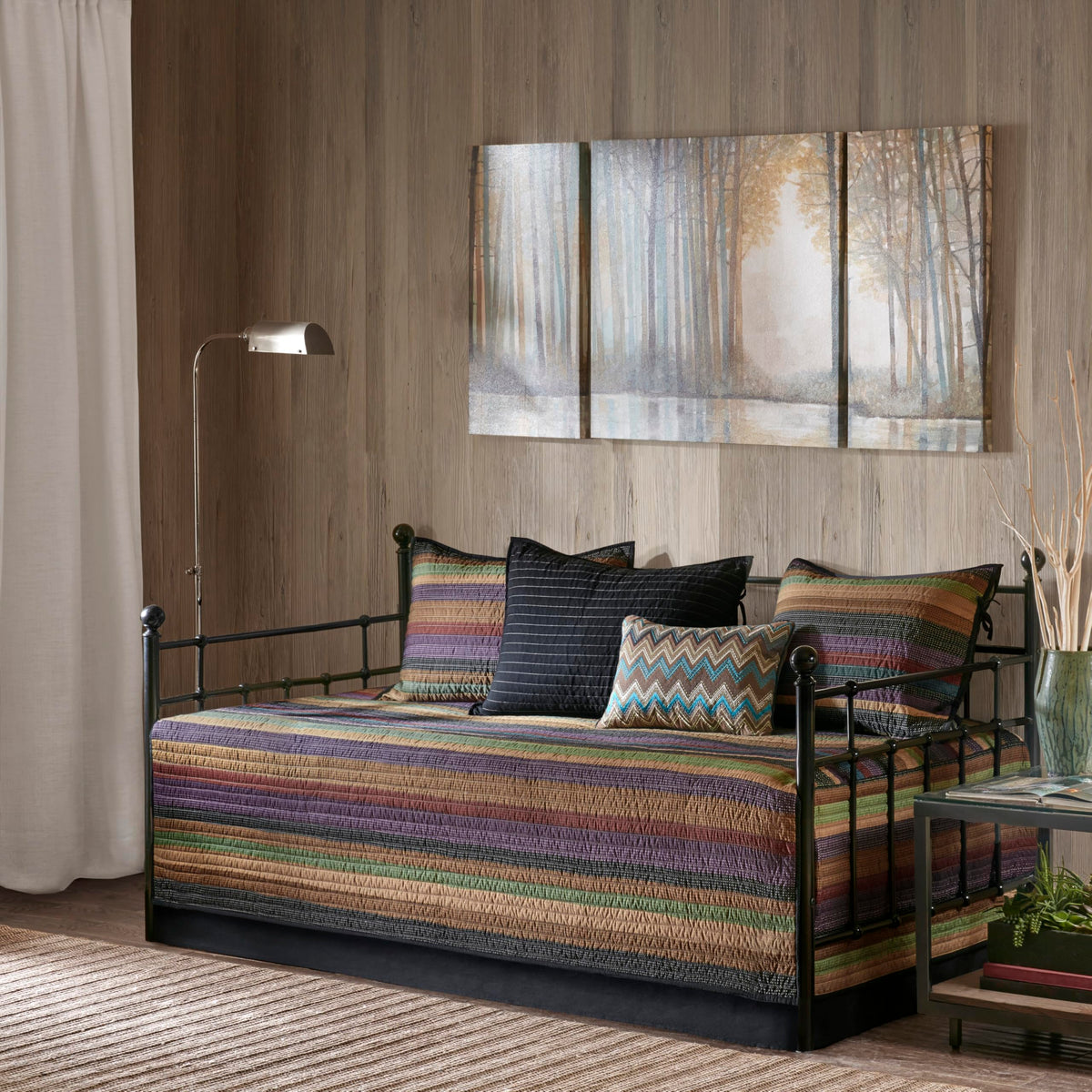 Madison Park Yosemite daybed cover showing reversible print for two looks.