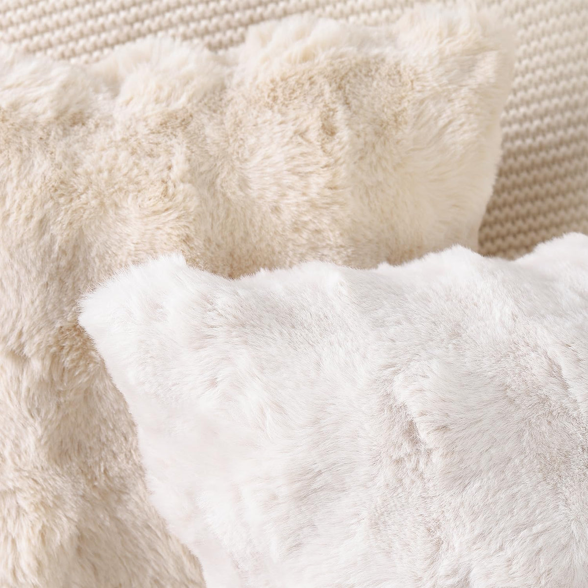 MADIZZ cream cushion cover shown on a cozy sofa in a living room.