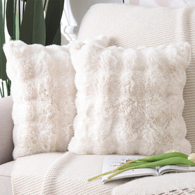 MADIZZ pack of 2 thick plush faux wool pillow covers in cream for cozy sofas.