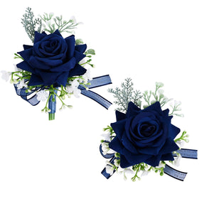 MAFELOE boutonniere navy blue closeup, ideal for formal wedding accents.