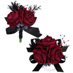 MAFELOE corsage in burgundy rose with pearls for prom