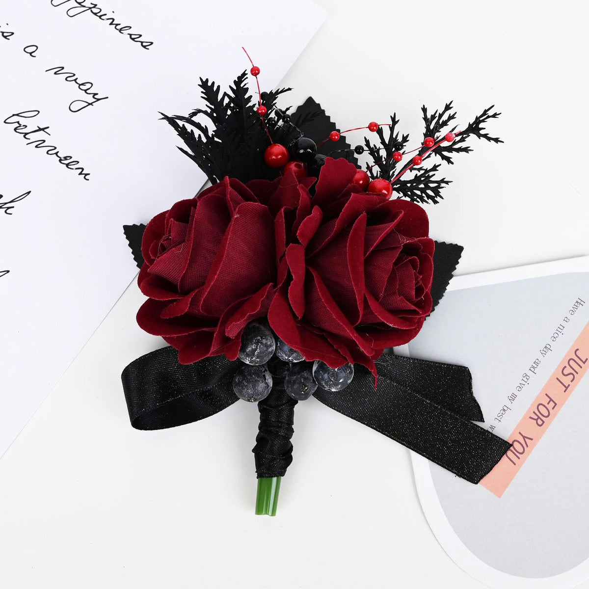 MAFELOE rose detail with leaves and ribbons for lifelike elegance