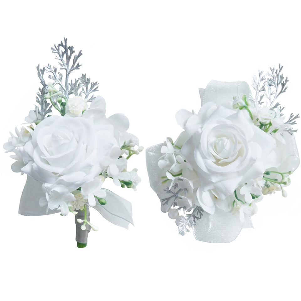 MAFELOE boutonniere pure white with pin and clip for secure lapel wear