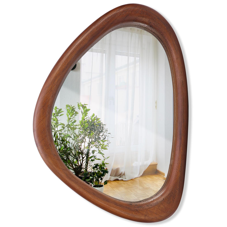 MAGFLERUM irregular wall mirror with black walnut frame enhances wall decor