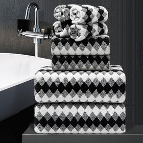 MAGGEA 8-piece towel set in black and white adds luxury and soft touch to your bathroom.