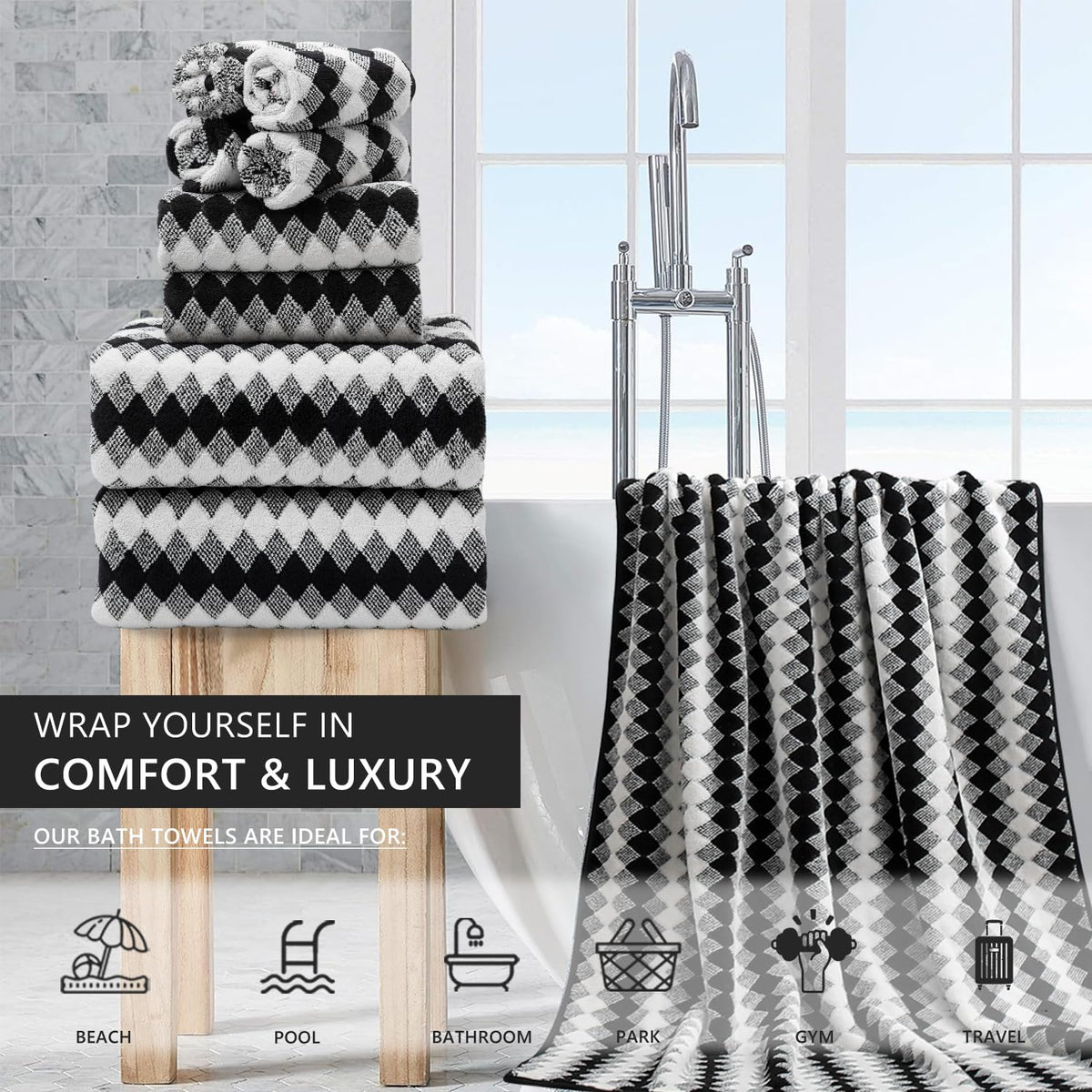 MAGGEA oversized bath sheets 35x70 for complete body coverage and quick drying.