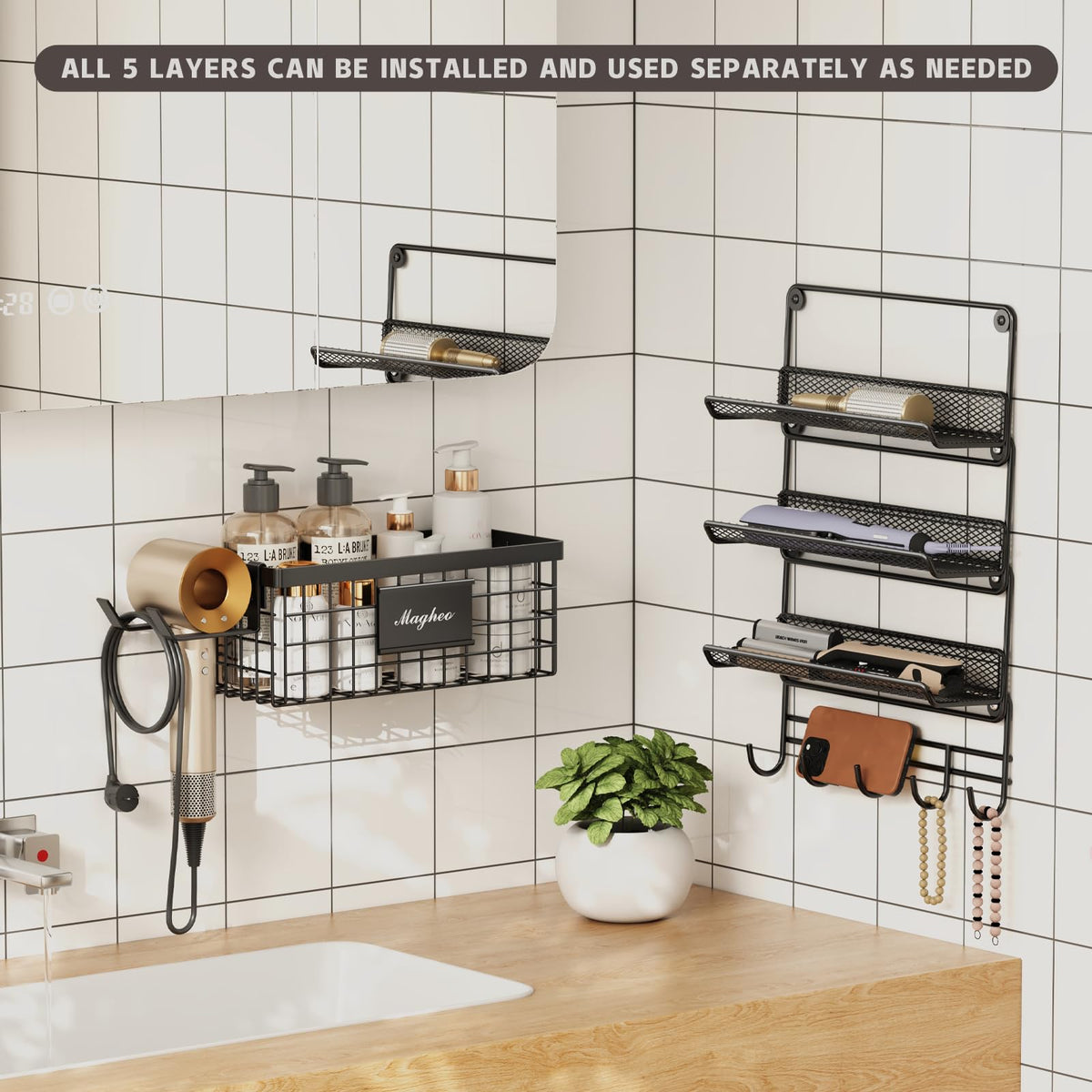 Magheo wall mount offers adhesive or screw in installation for versatile mounting.