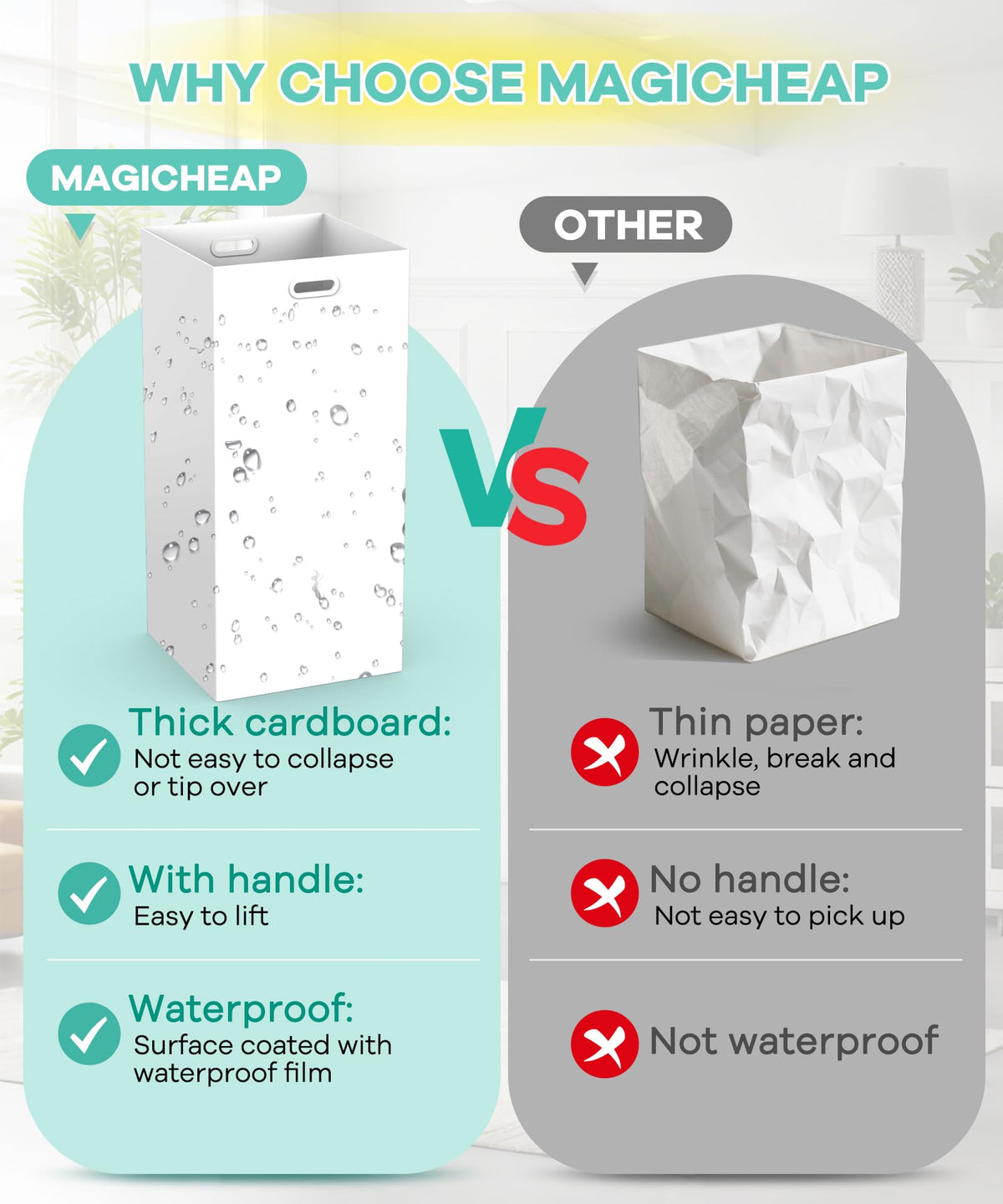 Magicheap trash cans with waterproof coating for durability and spills control