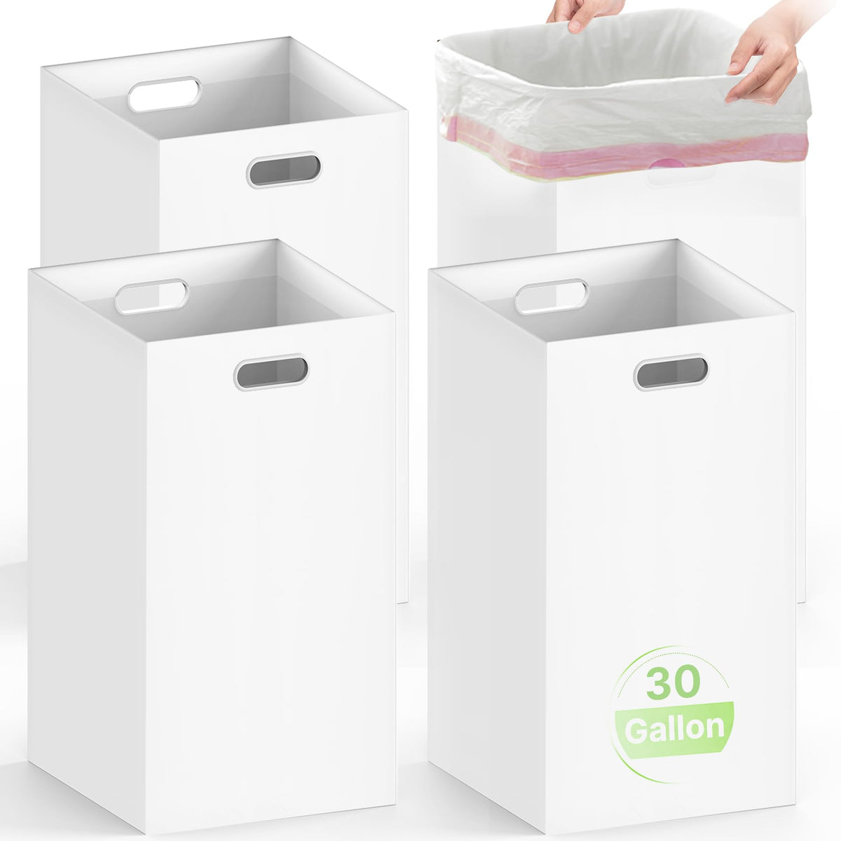 Magicheap 4-pack 30-gallon trash cans folded for compact storage after events