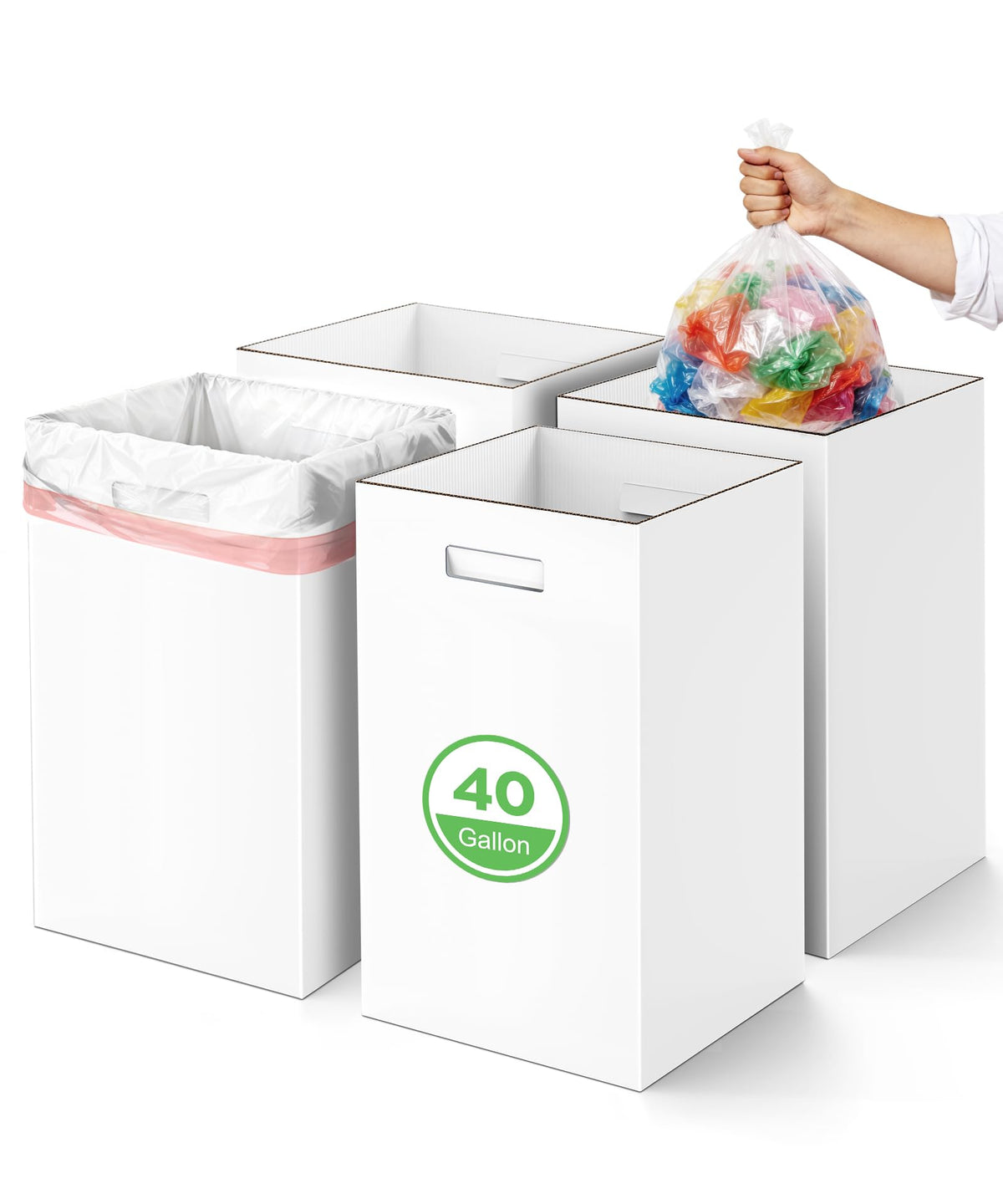 Magicheap 4-pack 40-gallon foldable trash cans for parties and events.