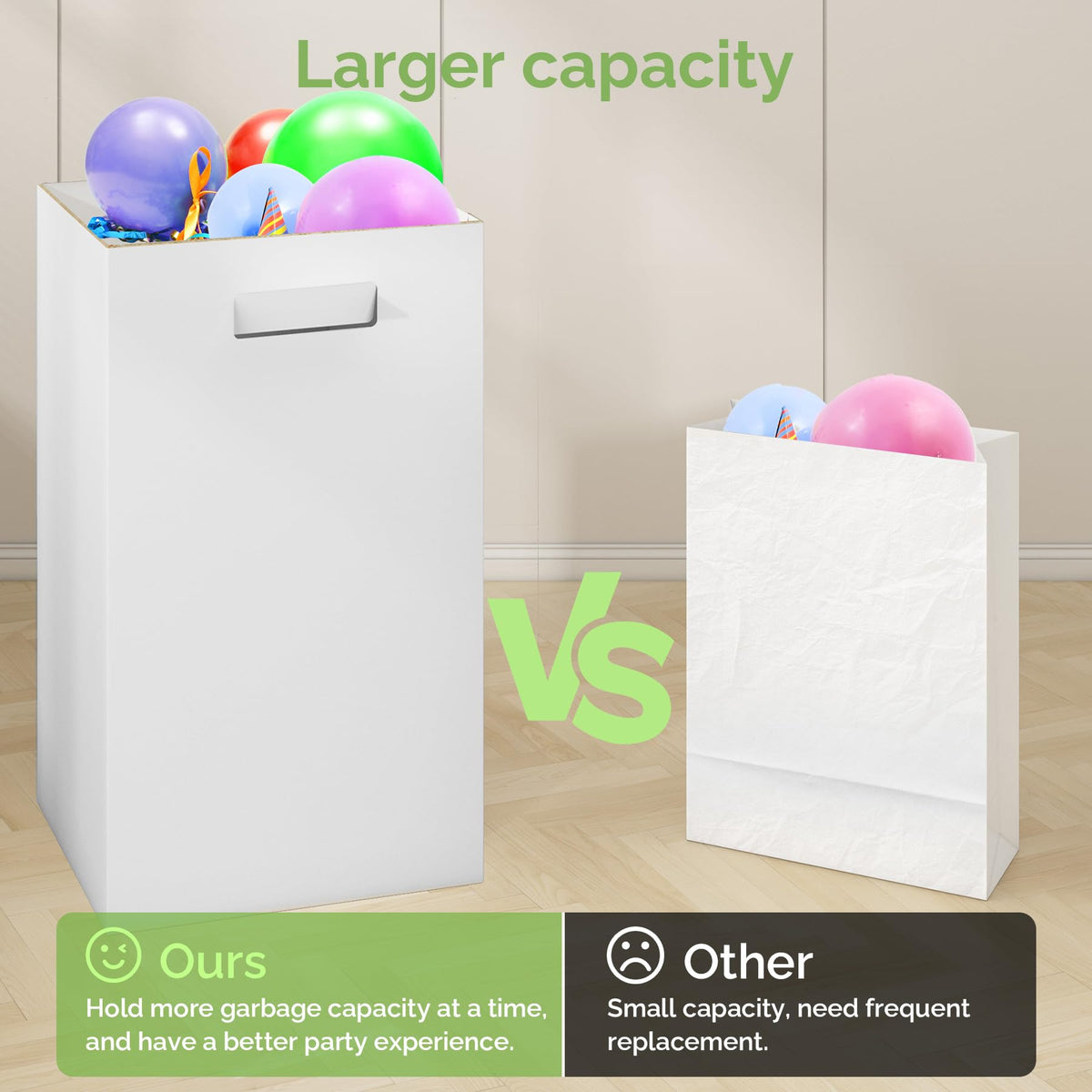 Magicheap corrugated cardboard trash can with waterproof film, weather-ready for outdoor gatherings.