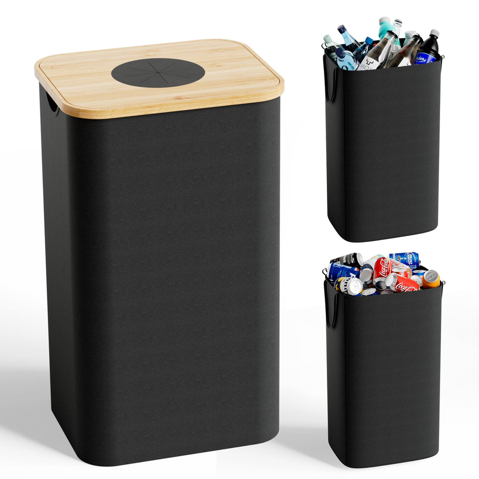 Magicheap recycling bin with bamboo lid for stylish, durable kitchen organization.