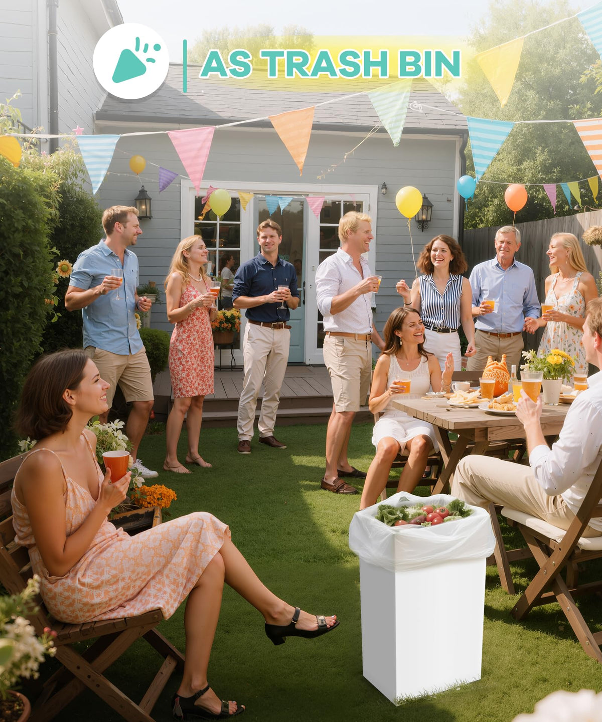 Magicheap versatile trash can for kitchen, patio, camping, and events.