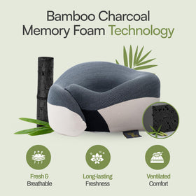 Magmont compact travel pillow folded for packing in the included pouch.