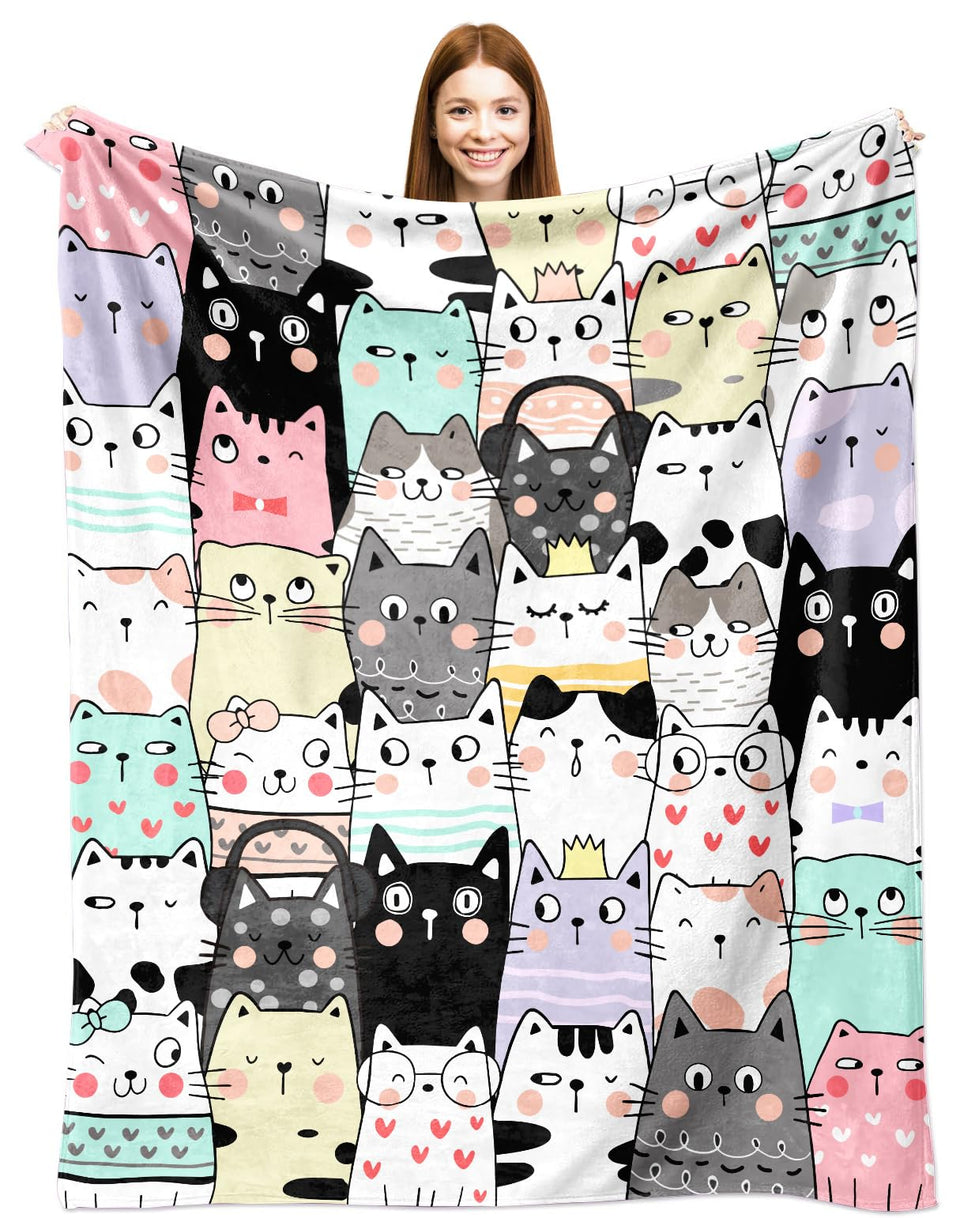 Magrlily cat blanket with paw prints for cozy lounging on the sofa.