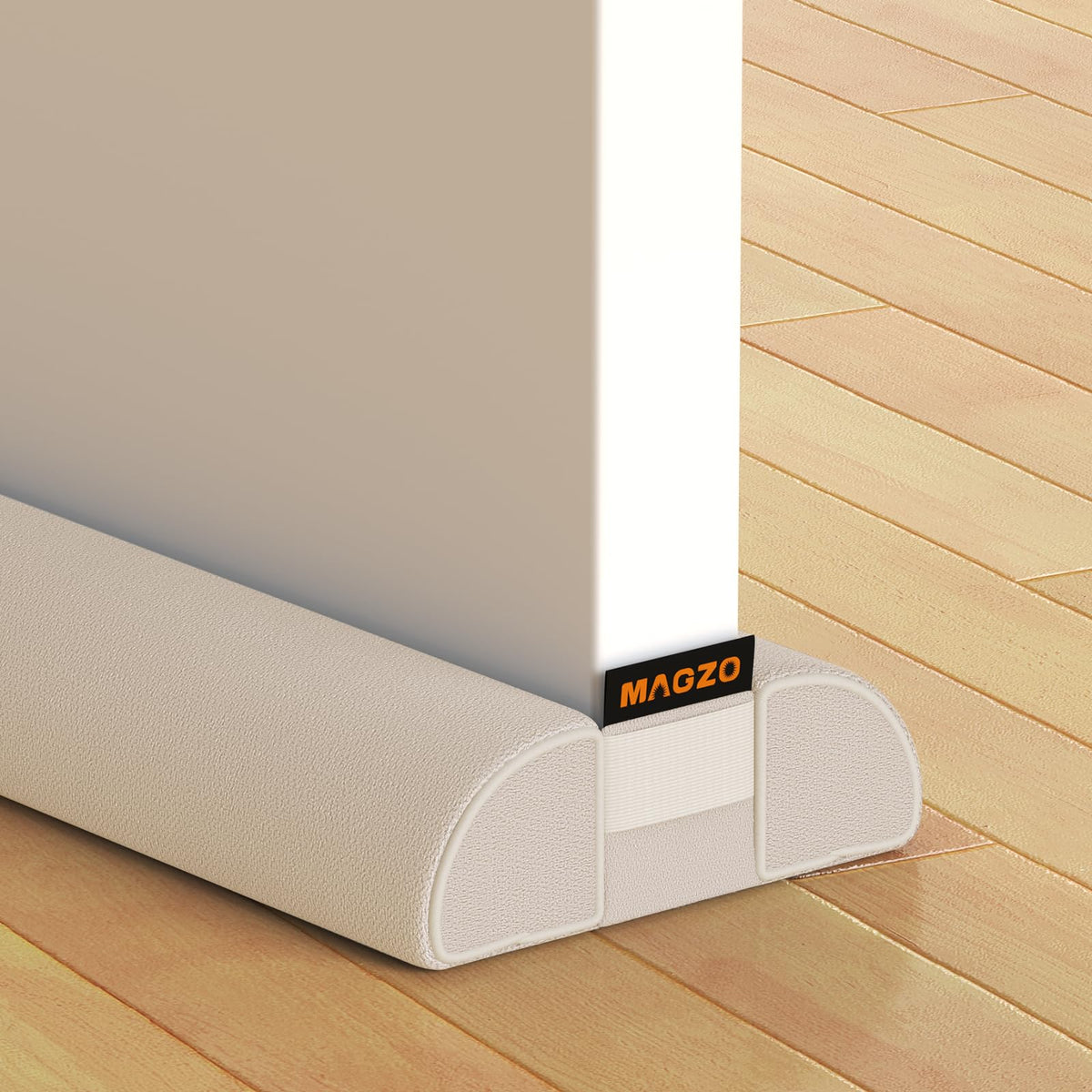 MAGZO Door Draft Stopper fits a 36-inch gap under doors to reduce drafts.