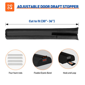 MAGZO insert-style draft blocker slides under doors for smooth, floor-safe operation.