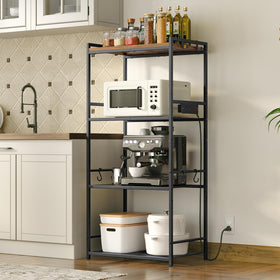 MAHANCRIS Bakers Rack with power outlet enabling easy appliance access.
