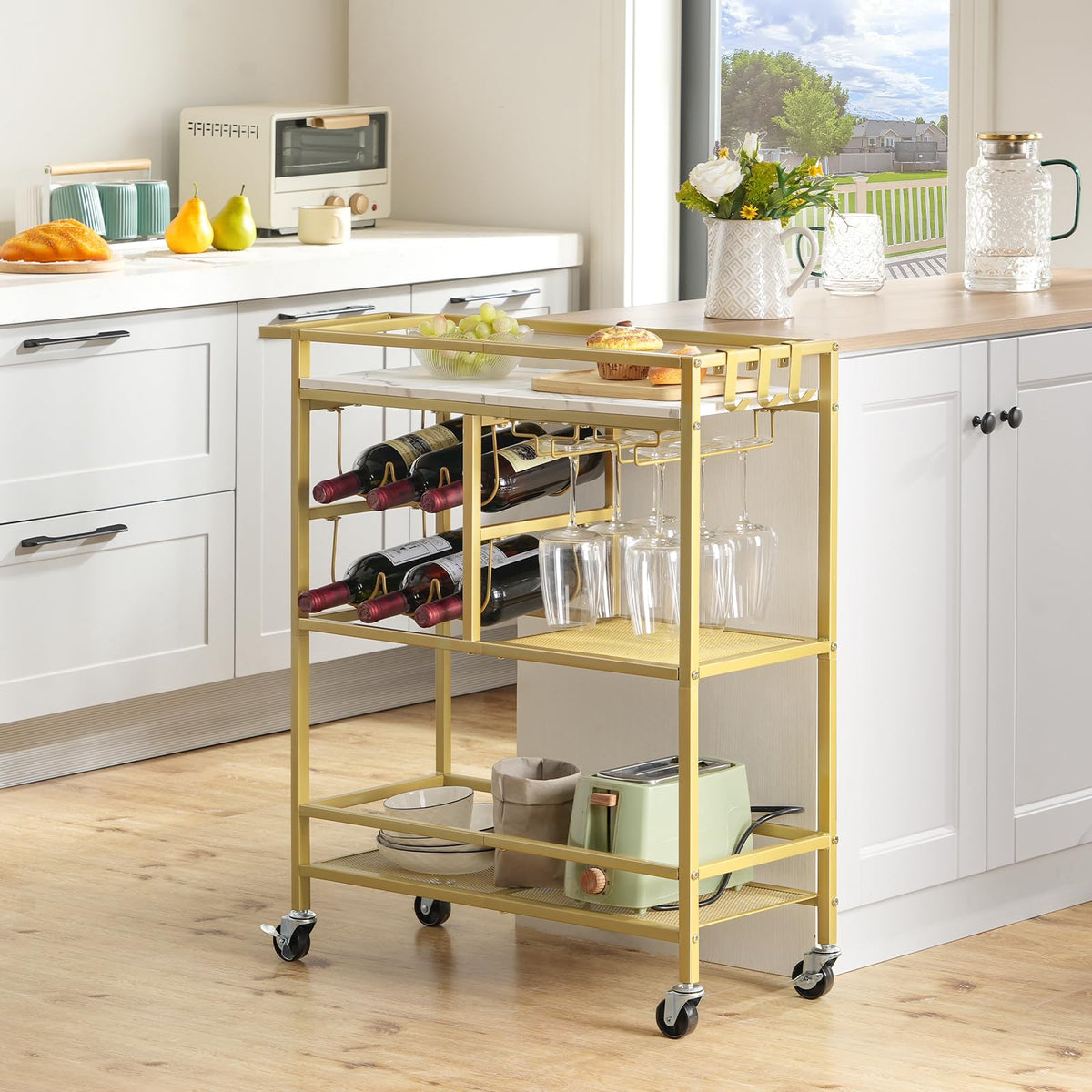 MAHANCRIS Bar Cart 3-tier wood and metal frame adds rustic elegance