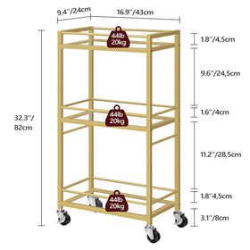 MAHANCRIS bar cart shelf supports up to 44 lb for sturdy storage.