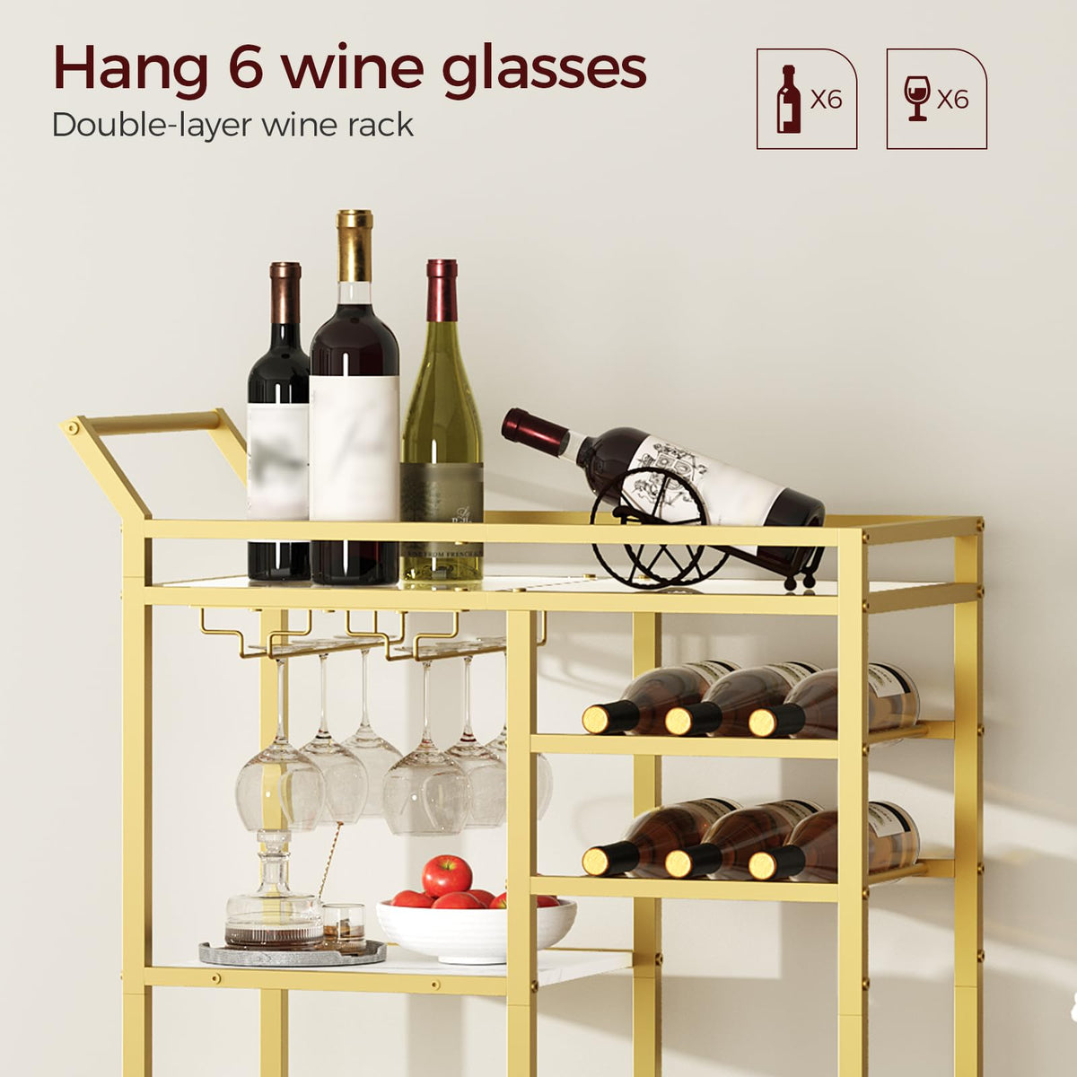 MAHANCRIS bar cart with locking swivel casters for stability