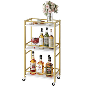 MAHANCRIS bar cart sturdy construction with gold metal frame.