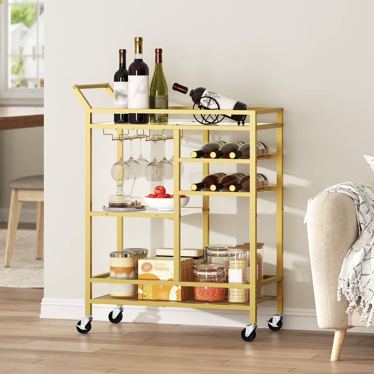 MAHANCRIS bar cart combines wood and metal for durability and style