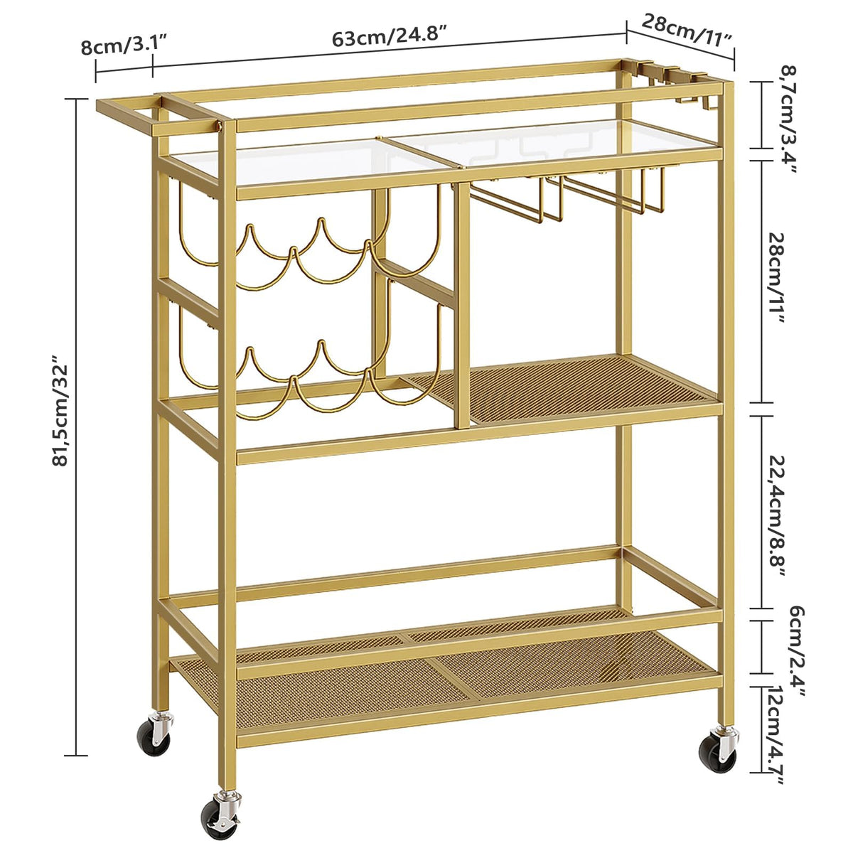 MAHANCRIS bar cart ships with simple assembly in about 30 minutes.