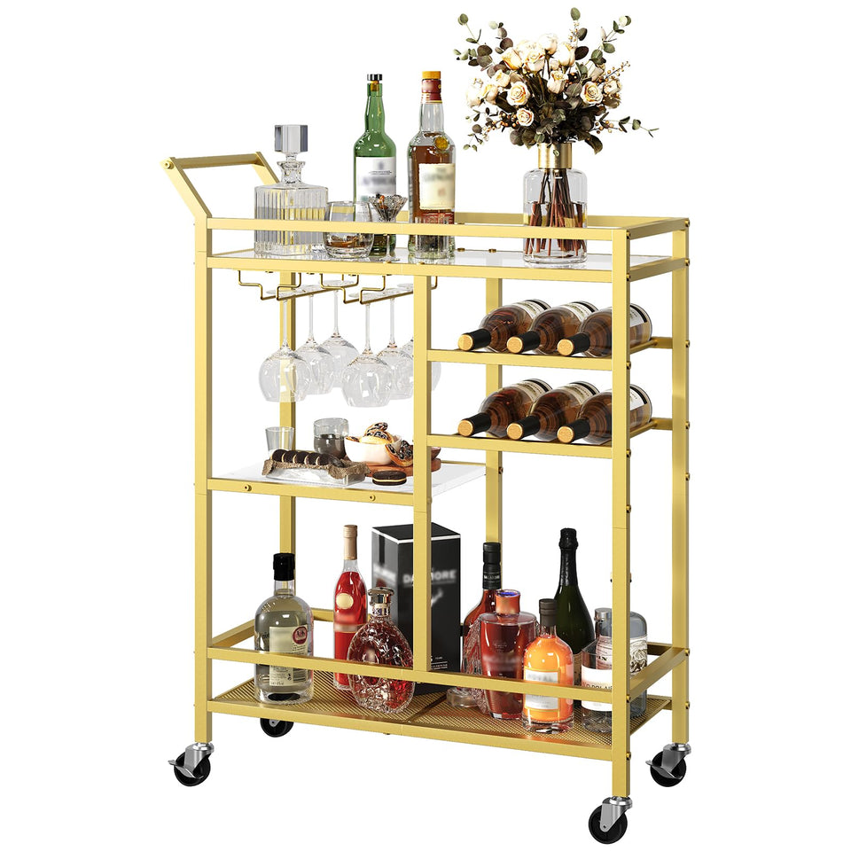 MAHANCRIS bar cart with glass top for entertaining and storage