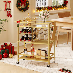 MAHANCRIS bar cart with four swivel wheels for easy mobility.