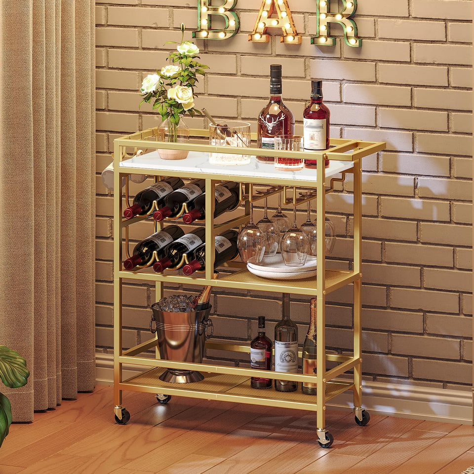 MAHANCRIS Bar Cart with wheels and handle for easy entertaining
