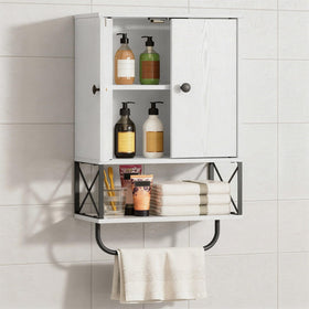 MAHANCRIS bathroom wall cabinet front view with compact storage and farmhouse charm
