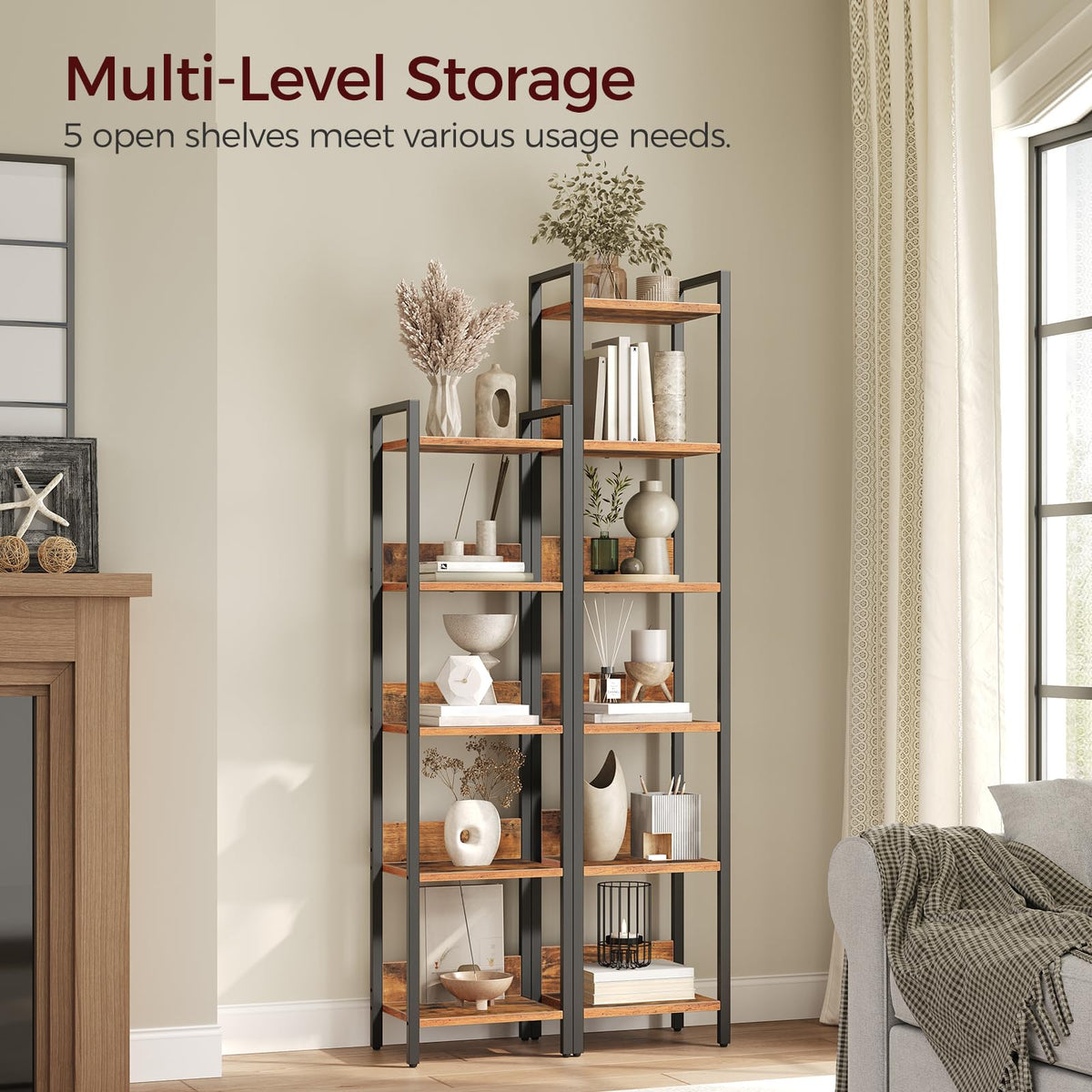 MAHANCRIS Bookshelf side view highlighting vertical space-saving design