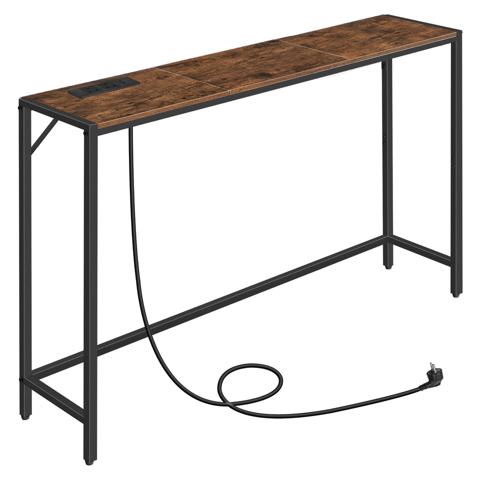 MAHANCRIS console table in narrow entrance with rustic finish and clean lines.