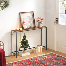 MAHANCRIS console table power station featuring two outlets and two USB ports for charging.