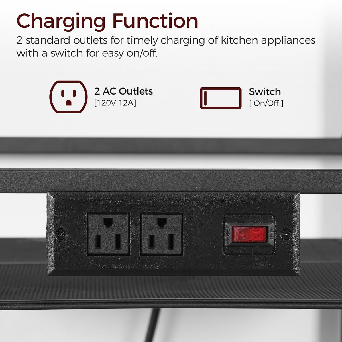 MAHANCRIS microwave stand with hooks keeps utensils within reach.