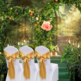 Maiangel chair bow in gold embellishment elevates banquet decor.