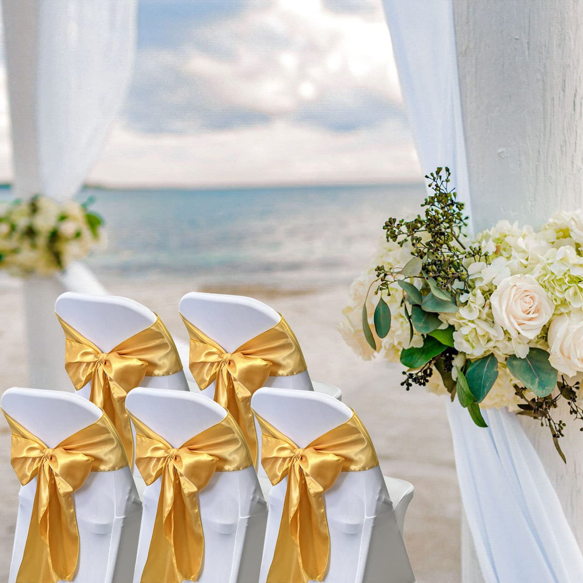Maiangel party chair ribbon gold-tone adds festive sophistication.