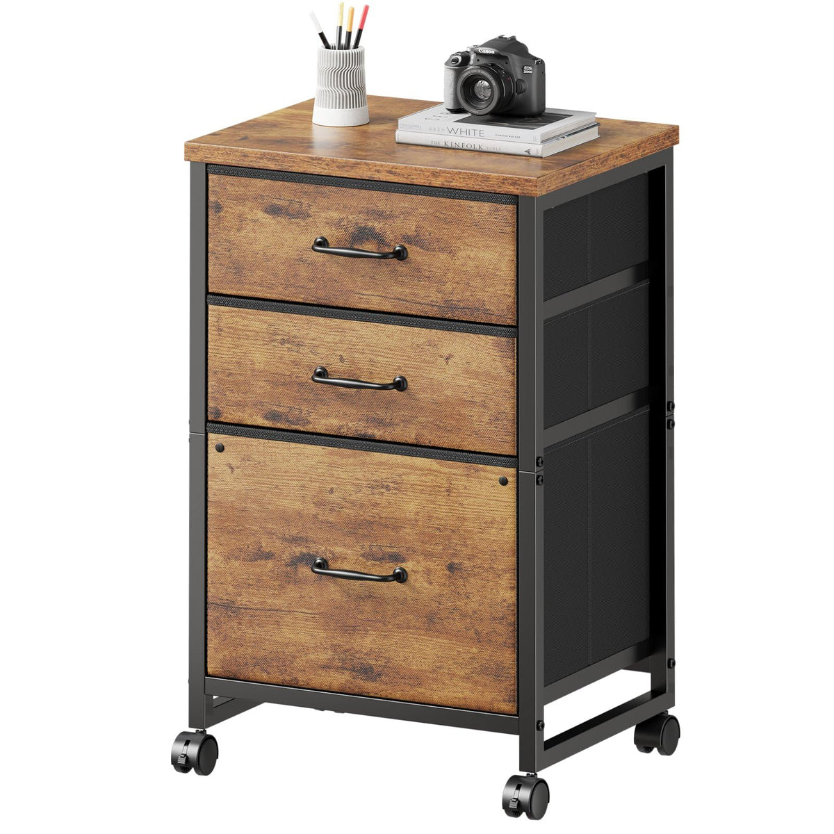 Maihail 3-drawer cabinet with wheels for easy repositioning in a home office.
