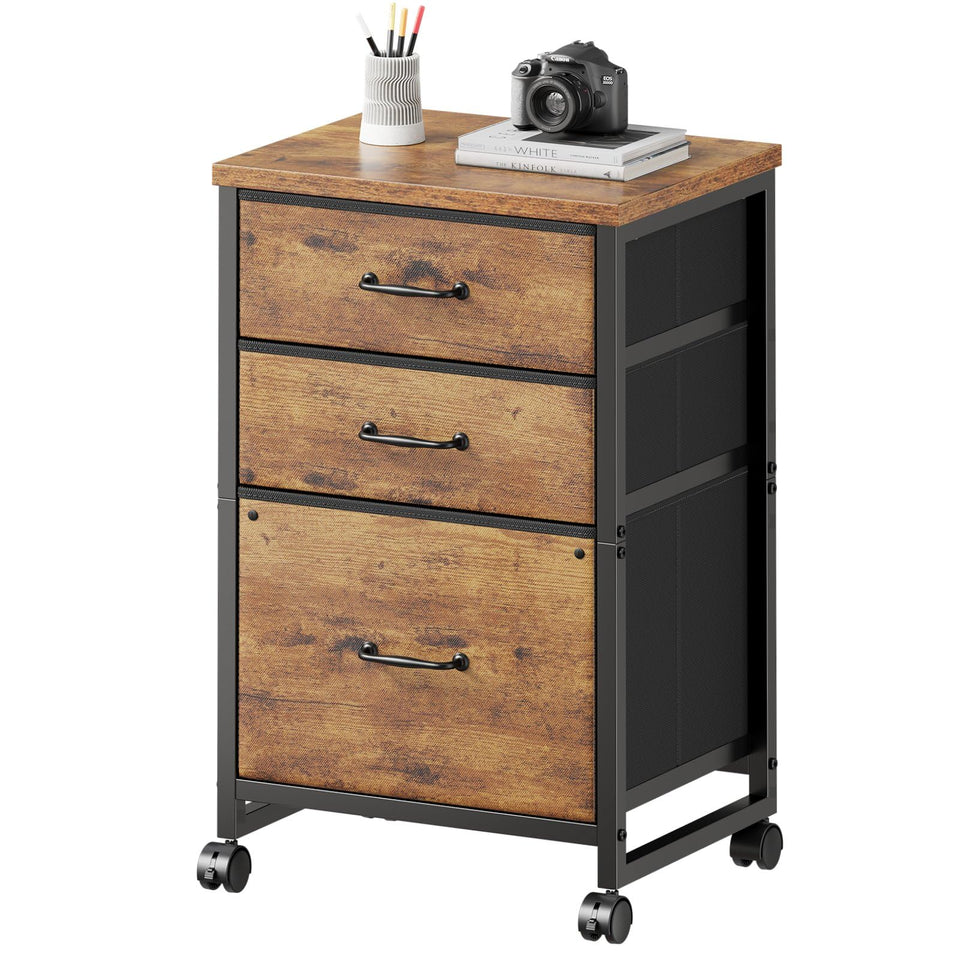 Maihail 3-drawer cabinet with wheels for easy repositioning in a home office.