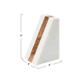 Main and Mesa marble geometric bookends with wood inlay white and espresso elevate any modern boho office
