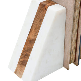 Main and Mesa marble geometric bookends with wood inlay perfect shelf styling on desks or nightstands