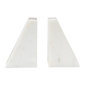 Main and Mesa marble geometric bookends with wood inlay sturdy enough to hold heavy favorites