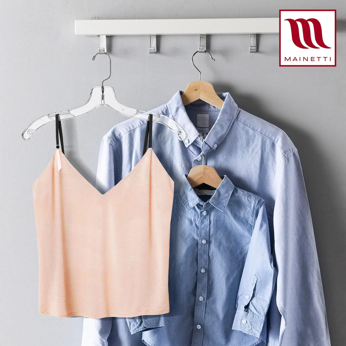 Mainetti 100-pack supports uniform closet organization and clutter-free spaces.